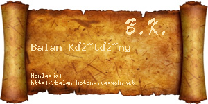 Balan Kötöny névjegykártya